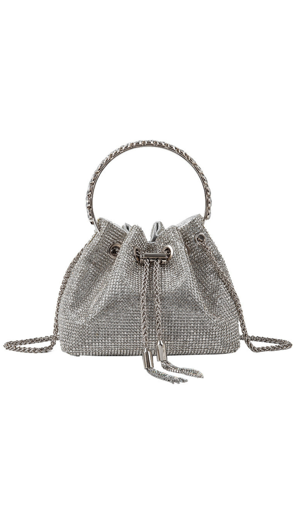 Crystal EmbelliShed BUCKET Bag In Silver