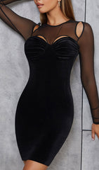 Black CrewNeck Mesh Stitched Velvet Dress