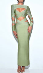 Maxi Long Sleeve Bandage Dress In Green