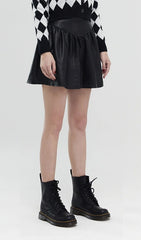 Black Stitching LeaTher Mini Skirt