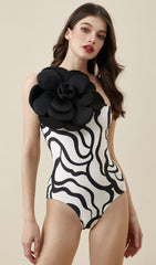 Exaggerated 3D Flower Printed One Piece Swimsuit