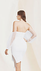 White Off Shoulder Midi Bandage Dress