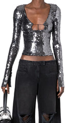 ANTHRACITe Sequined STRETCH-Tulle Top