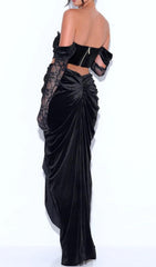 Lace Strapless Maxi Dress In Black