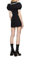 Black Bubble Sleeves Mini Dress