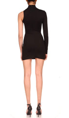 One Shoulder Crystal Chain Mini Dresses In Black