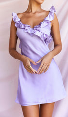 Purple Satin Ruffle Backless Mini Dress