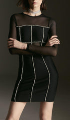 Bandage Cut Out Mesh Knitted Mini Dress