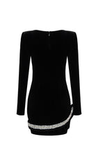 Rhinestone Serpenta Deep-V Velvet Mini Dress