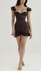 Ruffle Corset Mini Dress In Chocolate