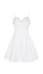 Pearl EmbelliShed HTM Mini Dress In White