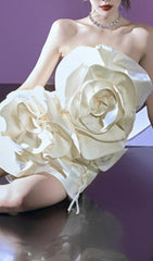Beige Flower Strapless BInD Mini Dress
