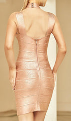 Gold Halter Cutout Mini Bandage Dress