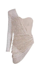 Khaki Shiny Sequin Bandage Mini Dress