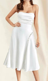 White Satin Backless Midi Dress