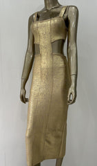 Gold Metallic Midi Bandage Dress