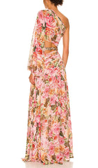 Floral Print One Shoulder Maxi Dress