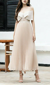Bow Sleeveless Pleated Midi Dress