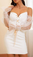 Ivory Lace UP Mini Dress