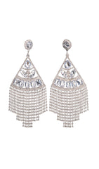 Gold Statement Crystal Drop Tassel Earrings