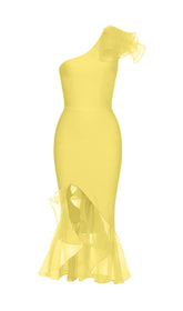 Bandage One-Shoulder Midi Dress In YelLow