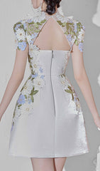 A-LIne Short Sleeved TAFFETA Mini Dress