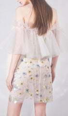 Floral Sequined Mini Dress In White