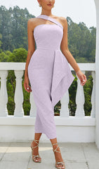 LEAF Embroidery Midi Dress In Purple