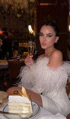 FeaTher Corset Mini Dress In White