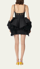 Strappy CorseTeD Silk FAILLE Mini Dress In Black