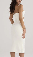 Satin Cutout Corset Dress In White