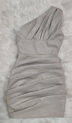 One Shoulder PU LeaTher Mini Dress