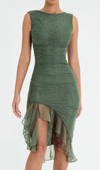 Ruched Irregular Dress In Green