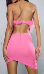 Pink Strapless FeaTher Bodycon Mini Dress