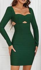 Bandage Long Sleeve Mini Dress In Green