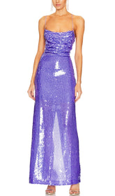 Sequin Backless Maxi Dress In Purple