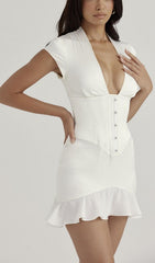 Bodycon V Neck Mini Dress In White