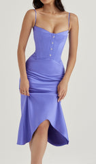 PERIWInKLE Satin Corset Midi Dress