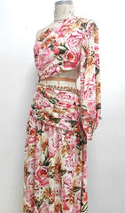 Floral Print One Shoulder Maxi Dress