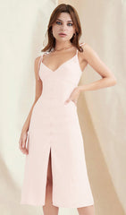 Blush V-Neck Midi Dress