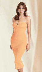 Orange Strapless Midi Bandage Dress