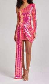 Rose Red Sequin One Shoulder Mini Dress