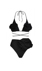 Floral Applique TRIANGLE Bikini Suit In Black