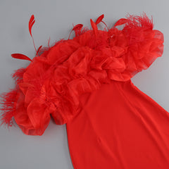 Off-Shoulder PuffY Flower Mini Dress In Red