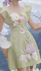 3D Flower Butterfly Sleeve Mini Dress In Mint