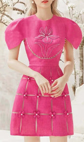3D Flower O Neck Mini Dress In Pink