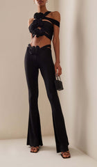 3D Flower-EmbelliShed Jumpsuit In Black