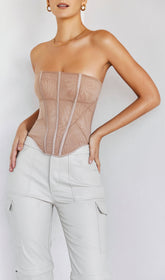 Beige Mesh Strapless Corset
