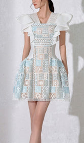 Lace Ruffled Mini Dress In SLight Gray