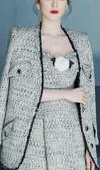 Flower EmbelliShed Midi Dress In Gray